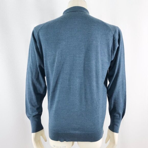 Montagut Paris Blue Wool Acrylic Knit Long Sleeved Polo Sweater 5 - Picture 4 of 6